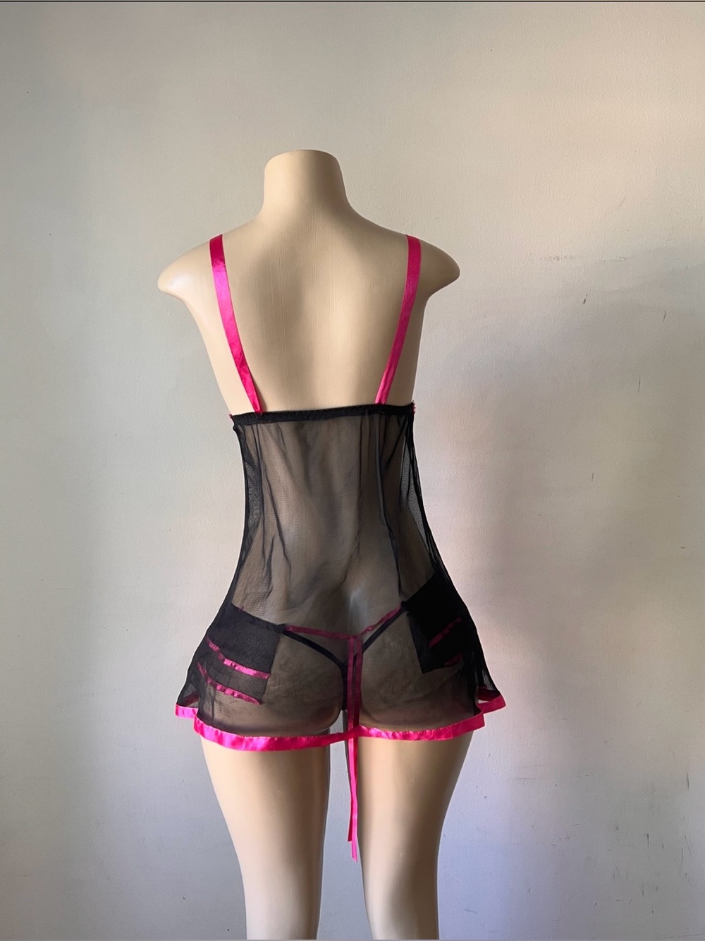 3 Pieces Black & Pink Lingerie Babydoll Slip Dress
